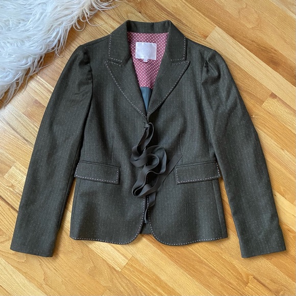 Rebecca Taylor Brown Blazer Tie Front Y2K - Picture 5 of 13